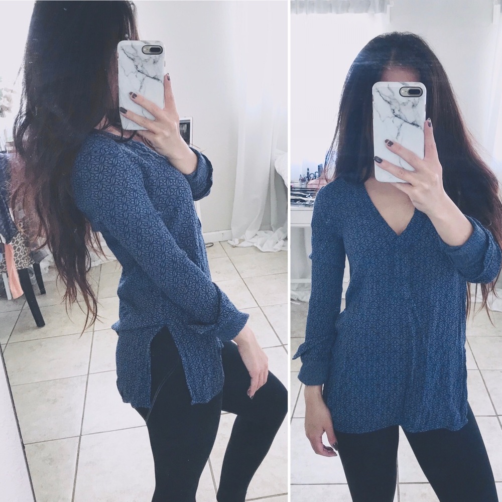 H&M Navy Blue Pattern Blouse | Women's Print Tunic